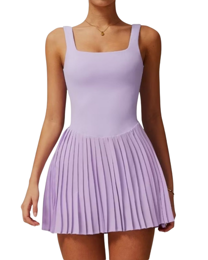 Elegant Lavender Pleated Skirt Dress for Women - High-Quality Yoga & Fitness Wear